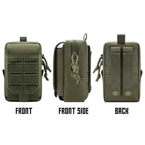 Molle Phone Pouch, 2 Piece 1000D Laser-Cut Tactical Small Molle Admin Pouch, Hook & Loop Heavy Duty Belt Molle Pouches for Belt Backpack Vest - color: 1 Piece Green
