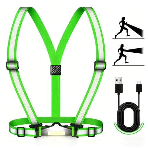 500LM Running Lights for Runners, Adjustable 100° Beam Running Light Vest, 360° Reflective Running Gear Rechargeable, Runners Lights for Night Safety, Lighted Vest for Walking/Cycling/Jogging