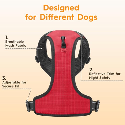 No Pull Dog Harness, No-Choke Soft Padded Reflective Dog Vest Harness with Front Clip & Top Handle, 2 Quick-Release Buckles, Adjustable for Small Medium Large Dogs - color: Red, size: X-Small