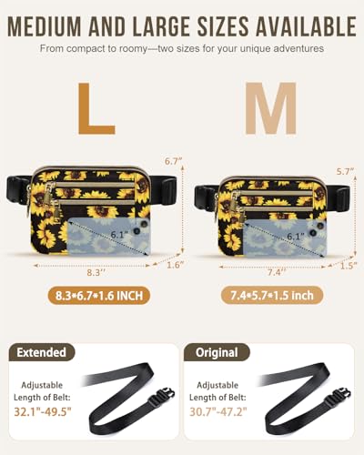 Capolo Fanny Packs for Women 4 Zip Pocket Crossbody Belt Bag Waist Bags - color: Sunflower, size: Large