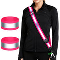 Reflective Walking Gear at Night, High Visibility Safety Reflective Sash Belt and 2-Pack Armband Set, Night Running Safety Gear for Women Men Kids - color: Pink