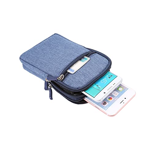 Small Cell Phone Holster with Belt Loop, Men Mobile Phone Belt Clip Pouch, Men's Bag Zippered Phone Belt Holder Phone Case with Clip Bumbag Protector Waist Pouch Wallet with Carabiner Hook Belt Loop - color: Blue