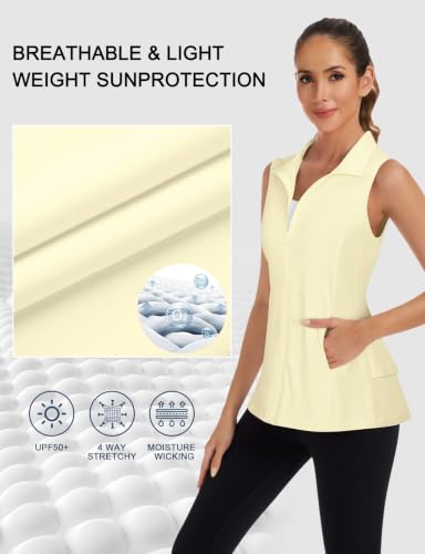 LURANEE Women's Golf Vest Athletic Top with Peplum Hem & Deep Pockets - color: Butter Yellow, size: Small
