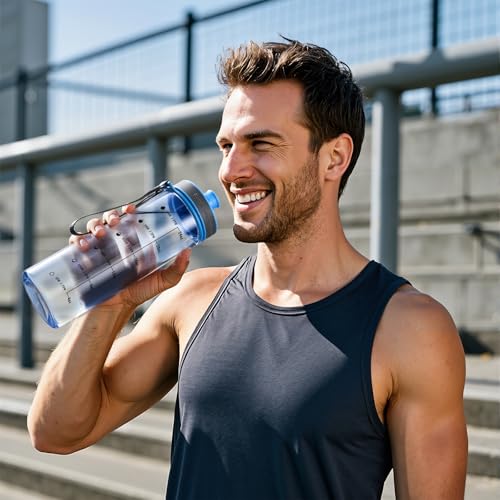 Clear Water Bottle with Measurements, 28 oz Wide-Mouth Plastic