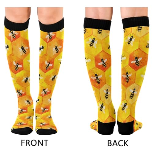 Wusikd Heartbeat Symbol Compression Socks for Women and Men Circulation Black Long Socks for Athletic Running 1 - color: Honeycombs