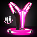 LED Reflective Vest Running Gear Set,USB Rechargeable Light Up Running Vest for Runners Night Walking with Waterproof Phone Bag,High Visibility Armband,Adjustable Waist&Shoulder for Men Women - color: Pink