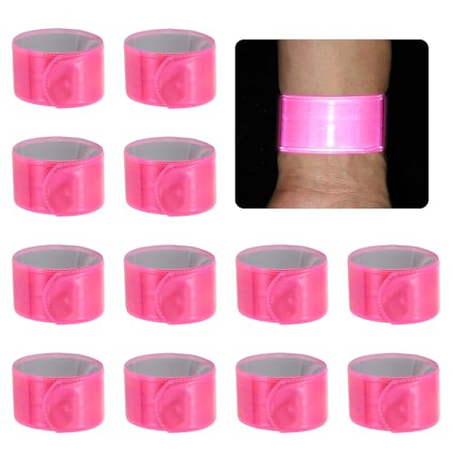 PATIKIL 22cm/8.7in Reflective Bands, 12pcs Reflective Arm Bands Straps Wrist Reflective Running Gear Safety Reflective Straps Bracelets High Visibility for Night Walking Bicycle - color: Pink