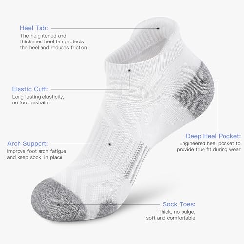 Felicigeely Athletic Running Ankle Socks Cushioned Low Cut Men Women 6 Pack - color: White+grey Stripe, size: 9-12
