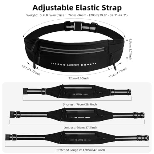 Lightweight Running Belt, Water-Resistant Waist Pack for Women & Men, 4-Zone Organization Fits Up to 7" Phone, Reflective Strips Design for Marathon Training, Jogging, Hiking, Commuting - color: Black