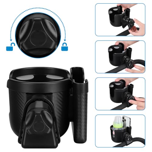 Accmor Stroller Cup Holder with Phone Holder, Bike Cup Holder, Walker Scooter Wheelchair Cup Holder Attachment, Universal Cup Holder for Uppababy Graco Strollers - color: All Black Carbon Fiber Texture