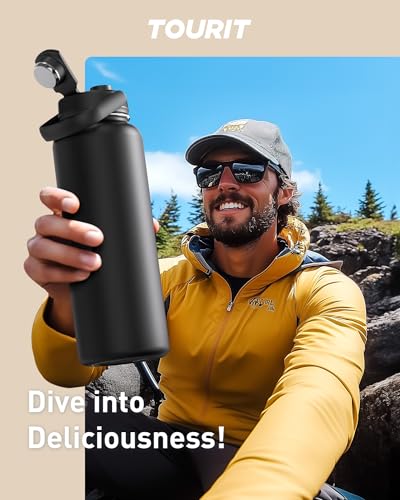 TOURIT 40 oz Insulated Stainless Steel Water Bottle, Black - color: Obsidian, size: 40 Ounces