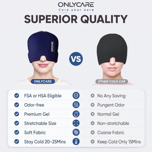 ONLYCARE Migraine Relief Cap, Headache Relief Cold Cap with Odorless Gel - color: Blue