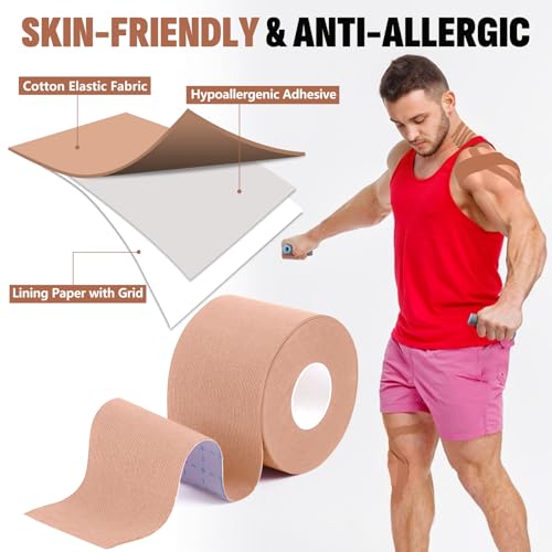 5 Rolls Skin Color Kinesiology Tape, 2 inch x 16.4 Feet Kinetic Tape - color: Skin Color