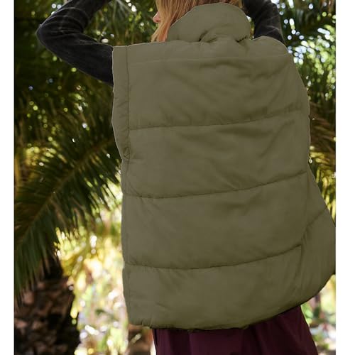 Songling Womens Oversized Puffer Vest Stand Collar Full Zip Sleeveless Bubble Puffer Vest Quilted Padded Warm Coat Outwear - color: Army-green, size: X-Small