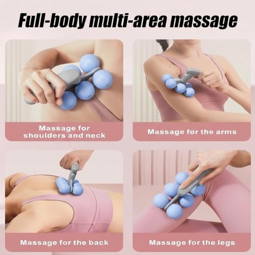 6-Wheel Handheld Massage Roller for Muscle Pain Relief (Blue) - color: Blue