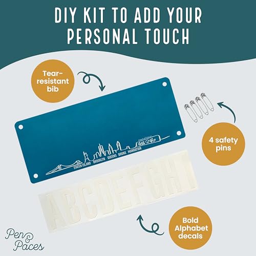 NYC Race Bib Kit - GET PERSONALIZED CHEERS - Race Bib with Alphabet Decals & Safety Pins – Add-Your-Name Running Accessory for Marathons Races