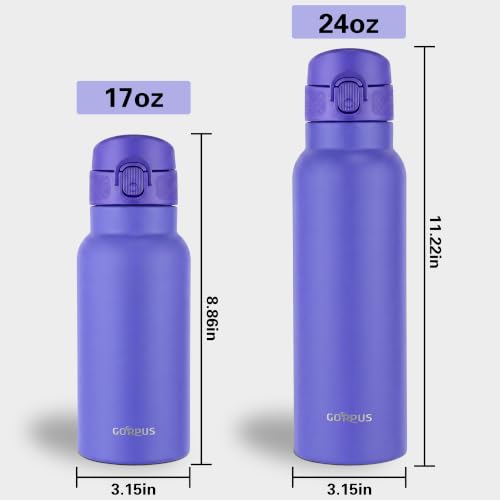 GOPPUS 17oz Insulated Water Bottle with Leak-Proof Flip Lid & Carry Handle,Double-Wall Stainless Steel Bottle for School,Outdoor,and the Gym（Purple） - color: Purple