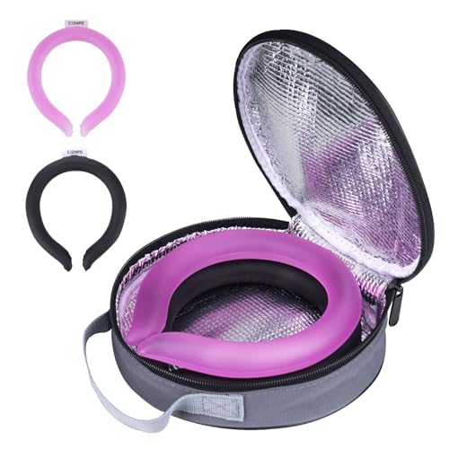 2PCS PCM Neck Cooling Tube with Insulated Bag, Reusable Ice Ring Neck Cooler Wrap, Wearable Cooling Neck Ring for Hot Weather Outdoor Work, TPU Freezable Collar (Rose+Black) - color: Rose+black