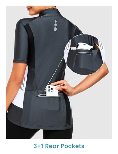 Little Donkey Andy Women's Half Zip Breathable Cycling Vests Reflective Sleeveless Jerseys Shirts Running 4 Rear Pockets - color: Short Sleeve-steel Grey, size: Medium