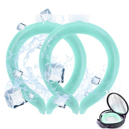 2 Pack Neck Cooling Tube with Insulated Cooling Bag, Reusable PCM Ice Ring - color: Green*2