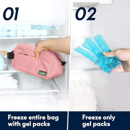 Haimont Small Freezable Lunch Insulated Bag, Reusable Freezer Snack Cooler Bag with Buckle Handle, Mini Insulated Cooler for Work Travel, Pink - color: Pink