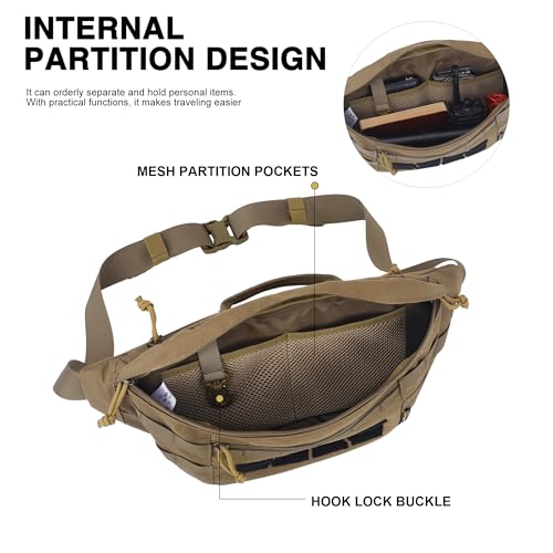 Mardingtop Tactical Fanny Pack for Men Military Crossbody Waist Belt Hip Bag for Outdoor Travel,Hiking,Running,Walking,Fishing,EDC - color: Khaki