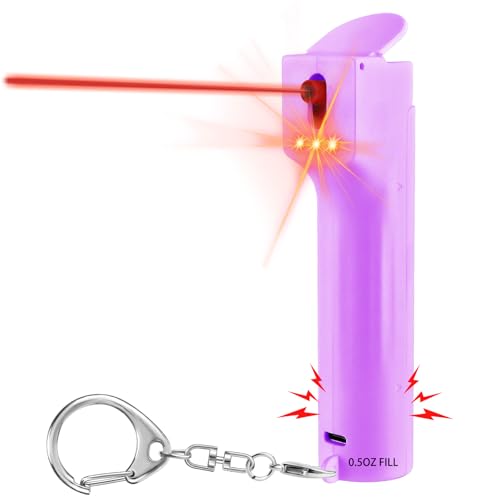 3-in-1 Pepper Spray Personal Alarm, 12ft Quick Release Gel UV Dye, 140dB Siren 3 Red Strobe, Women Wife Daughter Mother Girlfriend Love Safety Gift, Rechargeable, Refill Canister, Birthday Graduation - color: Purple