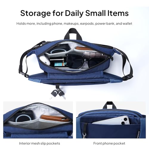 TOPEAST Hiking Fanny Pack with Hidden Water Bottle Pocket, Water Resistant Nylon Waist Bag, Lightweight Crossbody Sling Bag for Men & Women, Large Capacity for Travel, Running, Walking & Cycling - color: BLUE