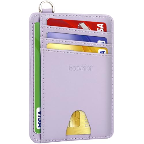 Slim Minimalist Front Pocket Wallet, RFID Blocking Credit Card Holder Wallet with Integrated D-Shackle for Men Women - color: Cowhide Violet
