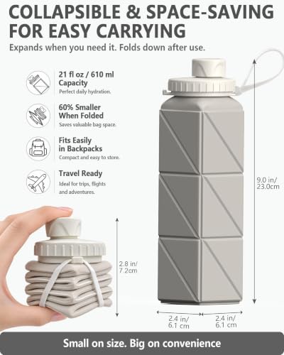 BEAUTAIL Collapsible Water Bottles 21oz/610mL, Silicone Travel Water Bottle - color: Starlight+Pink+Blue+Dark Blue+Black