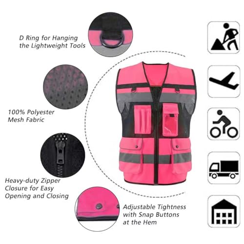 Safety Vest High Visibility Reflective Construction Vest for Men - color: Pink, size: Large