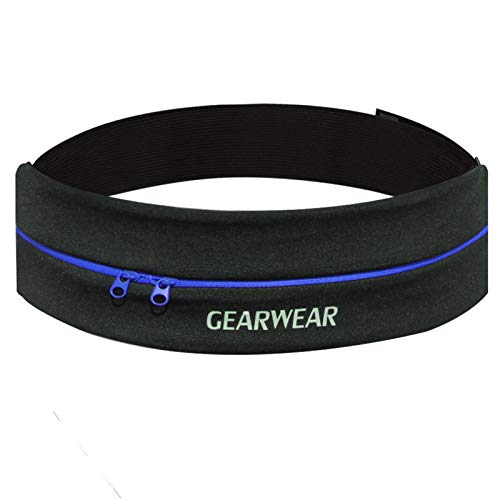 Running Belt | Runner Fanny Pack for Women and Men | Adjustble Waist Band Pack for Storage Phone - color: Blue Zipper/27"-43"