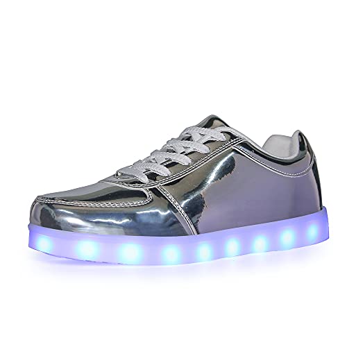 YuanRoad Unisex LED Light Up Shoes with USB Charging Glowing Luminous LED Sneakers - color: Silver, size: 7.5 Women/6 Men