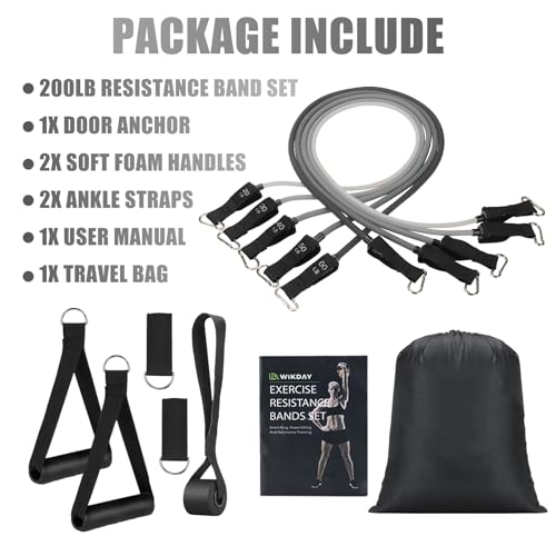WIKDAY Resistance Bands with Handles for Exercise,beginners - color: 200LBS GRAY