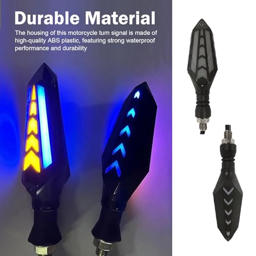 4 PCS Motorcycle Turn Signal Lights, LED Arrow Shape Flowing Turn Signal, 12V Double-Sided Flow Light with Daytime Running Lights, Universal for Most Motorcycles (Blue) - color: White
