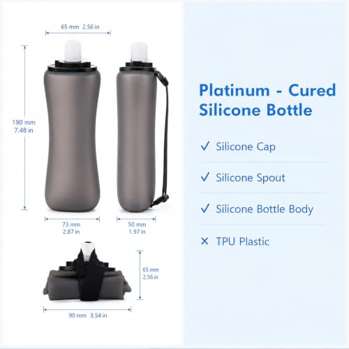 Handheld Running Water Bottle 350ml, Collapsible Silicone Water Bottle with Strap, Leak-Proof, for Running, Hiking, Cycling, Travel (Blue) - color: Blue