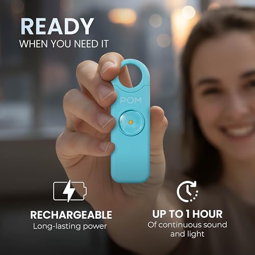 POM Pepper Spray & Personal Alarm Safety Kit – OC Self Defense Keychain Spray & Loud Emergency Alarm for Campus Safety, Women & Students - color: Black X Aqua, style: Keychain Model