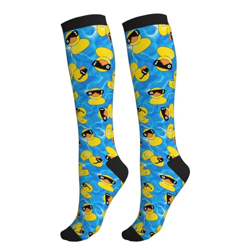 Avocado Compression Socks Women Men Knee High Stock for Running Work Support Nurses Travel - color: Duck