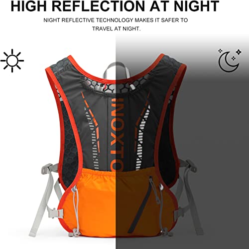 INOXTO Running Hydration Vest Backpack,Lightweight Insulated Pack with 1.5L Water Bladder Bag Daypack for Trail Hiking Running Cycling Race Marathon for Women Men - color: Dark orange stripe