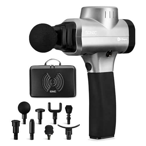Lifepro Sonic Massage Gun Percussion Muscle Massager, 8 Heads & 5 Speeds - color: Silver, size: Standard