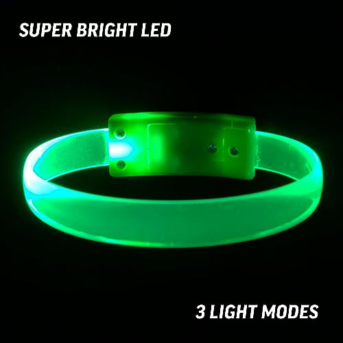 4 Magic Band Pack | Glow in The Dark | Flashing Light up for Concerts | Running Lights for Runners | Glow in The Dark Bracelets | Led Bracelet - color: Green