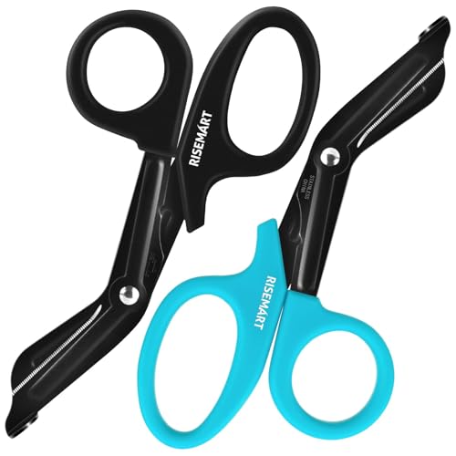 RISEMART 2 Pack Trauma Shears 7.5 Inches Stainless Steel Bandage Scissors - color: Black+blue