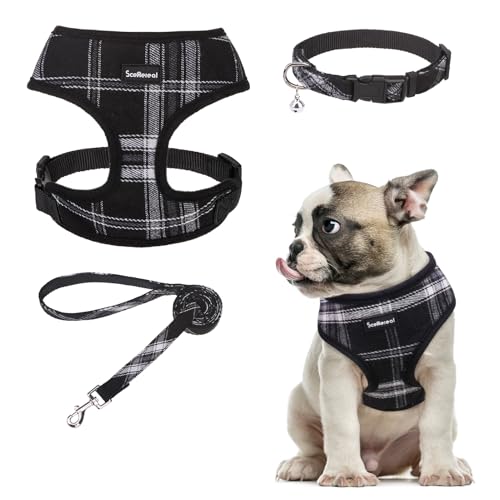 SCENEREAL No Pull Dog Harness and Leash Set Small Medium Sized Dog - color: Black & White, size: M: Chest Girth: 17"-21"
