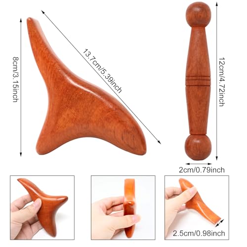 Honbay 2PCS Reflexology Tools Wood Body Massage Tools Triangle Massager Wooden Gua Sha Board Scraping Board Foot Massage Stick Tool Head Neck Hand Waist Calf Leg Foot Massager (Rosewood) - color: Rosewood