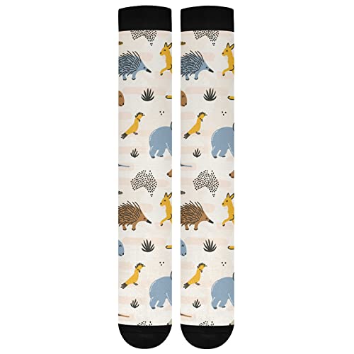 OTVEE Australia Animals Kangaroo Koala Compression Socks Women & Men, 2 Pairs Gym Running Hiking Sport Knee High Stockings