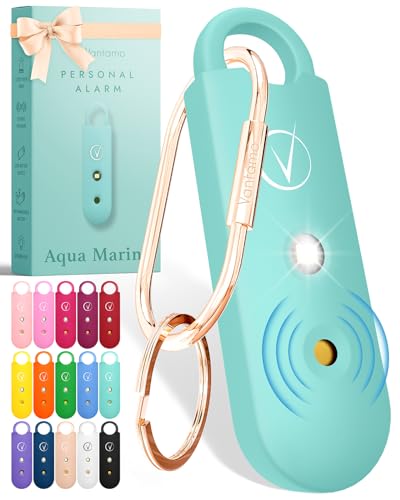 Vantamo Personal Alarm for Self Defense with Low Battery Notice, Strobe Light & Extra Loud 130 dB Double Speakers Safety Keychain Set for Women, Rechargeable Panic Button for Womens Self Defense - color: Aqua Marine
