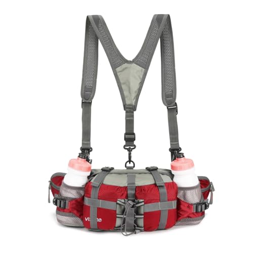 VISCNE Outdoor Fanny Pack Hiking Fishing Waist bag 2 Water Bottle Holder Lumbar Pack - color: Red