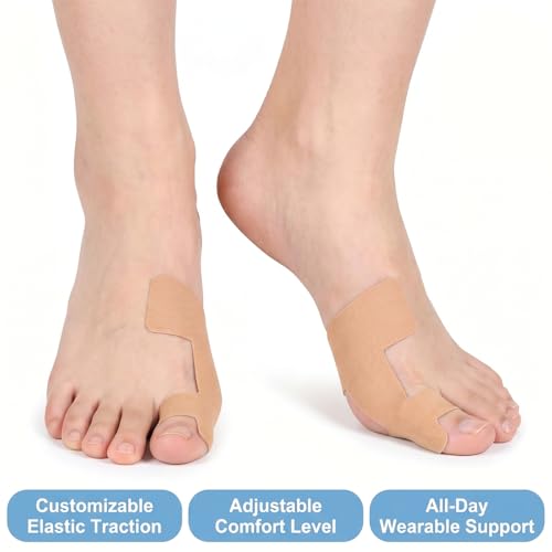 60 PCS Pre-Cut Bunion Corrector Kinesiology Tape– Elastic, Breathable & Hypoallergenic Latex-Free Toe Support Strips, Self-Adhesive Hallux Valgus Corrector for Men & Women