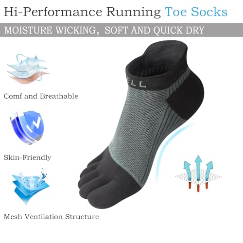 VWELL Cotton Toe Socks Five Finger Socks No Show Crew Athletic Running Socks 4 Pairs,Size 7-11 - color: Green