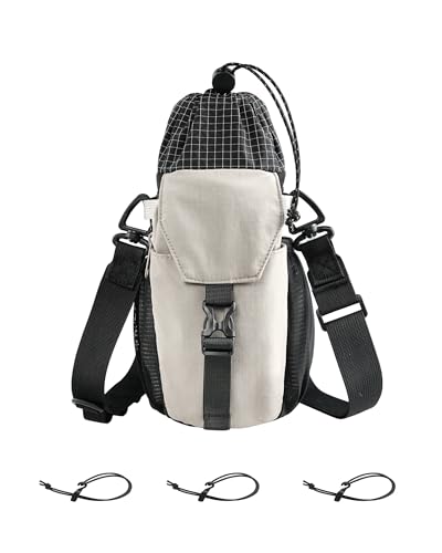 Water Bottle Holder with Strap 40/32 oz Crossbody Water Bottle Purse Bag for Women Men with Phone Pocket for Hiking Walking Gym Cycling - color: Beige+Black